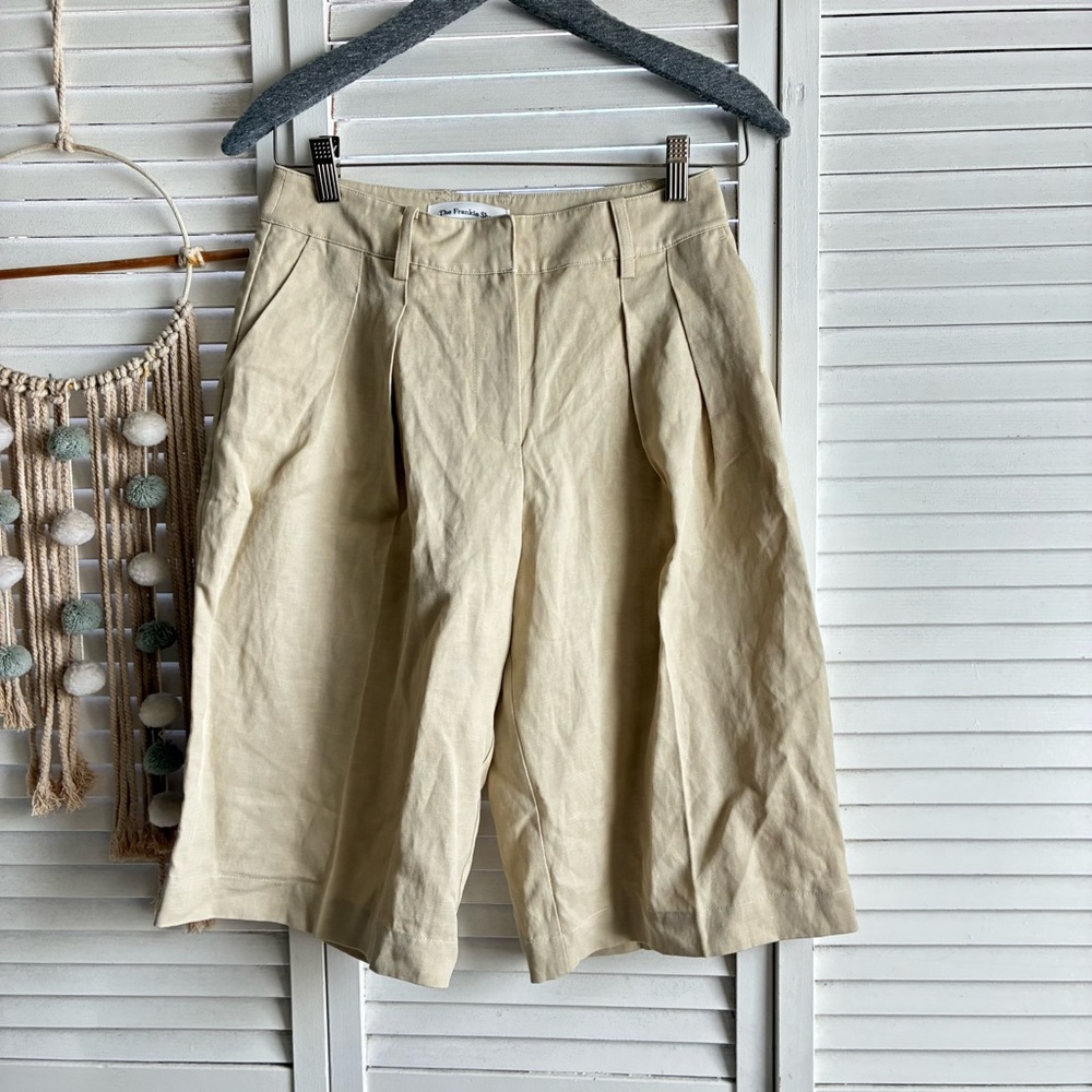 The Frankie Shop Bilbao Pleated Linen Bermuda Shorts|XS